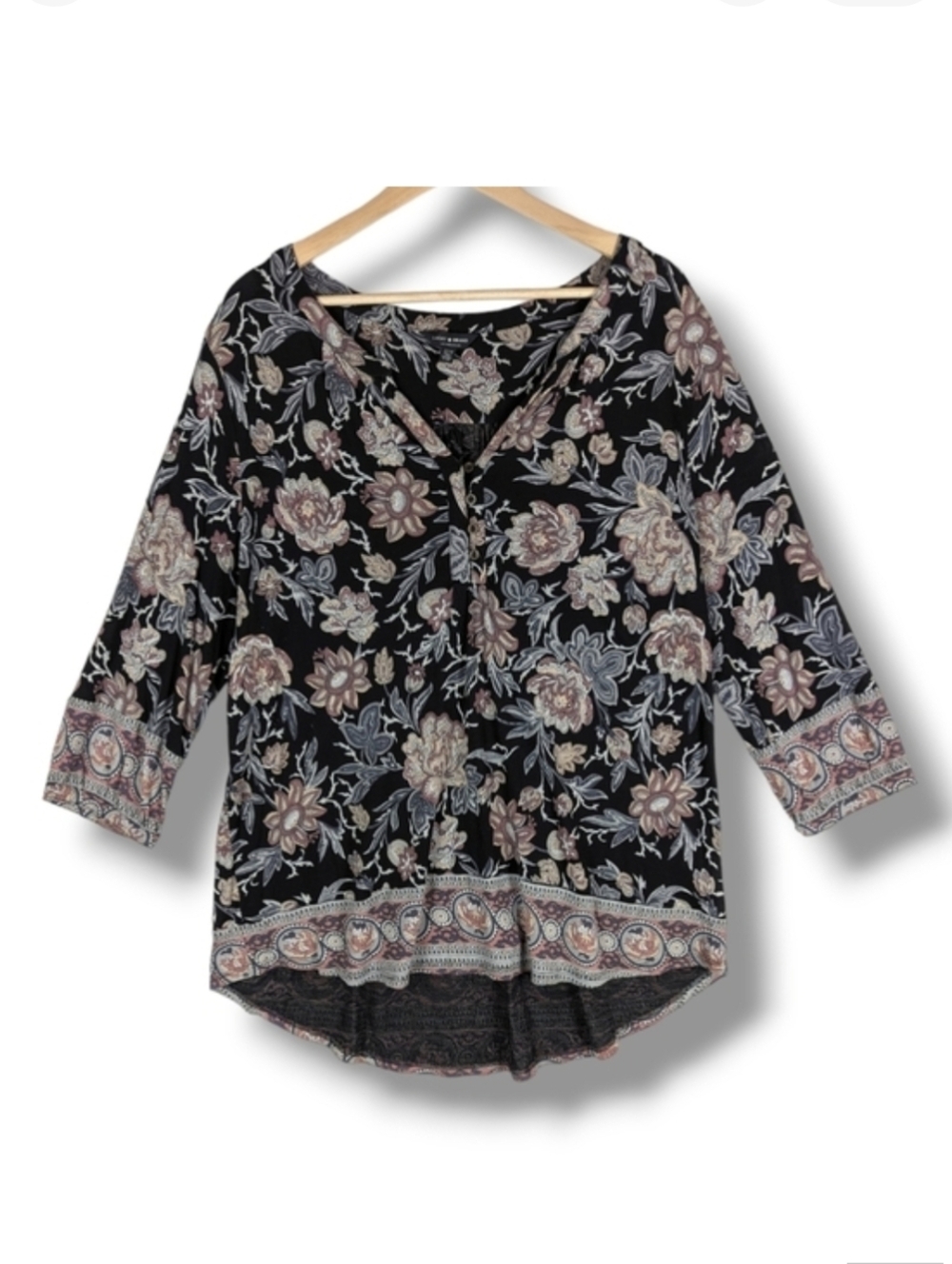 Lucky Brand 3/4 Length Sleeve Floral Blouse‎ Top 1X Plus NWOT
